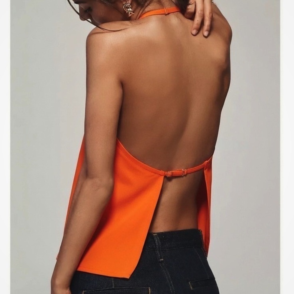 Maeve Open-Back Halter Tank Top in Bright Orange